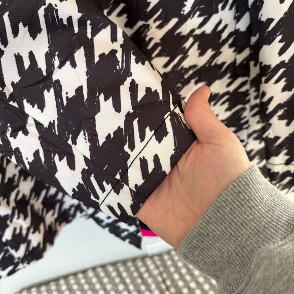 Kate Spade Houndstooth Raincoat Pink Lining Black White Trench Jacket Size Med - Picture 16 of 16
